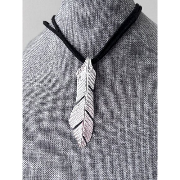 Upcycled Antique Silverware Feather Pendant Necklace: Bohemian Flatware Jewelry - Picture 4 of 7